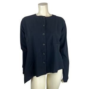 Tekbika Alembika Black Asymmetrical Jacket Top Size 8 10 Button Lagenlook Pocket